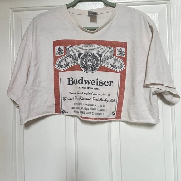 Vintage Budweiser Logo Crop Top in Cream and Red - Picture 1 of 1